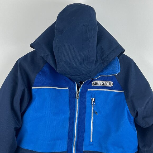 Monster Kids Parka Jacket Size 12 Blue Full Zip Hooded Pockets Lined Insulated - Picture 2 of 9